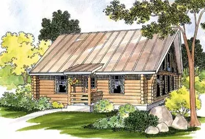 Log Cabin house plans 17-471 - front exterior, 1,728 sq ft, 1 bed, 1 bath house plans | Monster House Plans