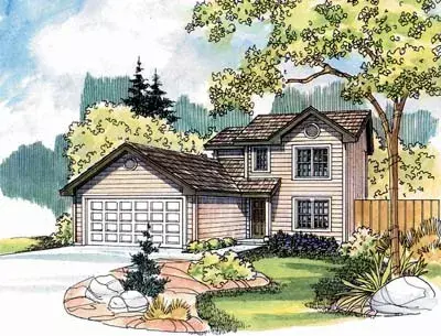 Traditional house plans 17-496 - front exterior, 1,419 sq ft, 4 bed, 2 bath house plans | Monster House Plans