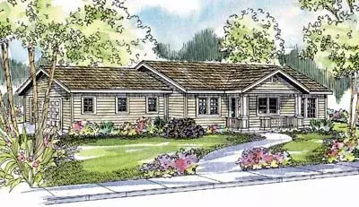 Ranch house plans 17-550 - front exterior, 1,356 sq ft, 3 bed, 2 bath house plans | Monster House Plans