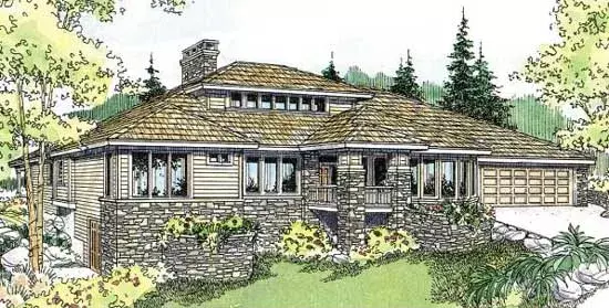 Contemporary house plans 17-555 - front exterior, 2,350 sq ft, 2 bed, 2 bath house plans | Monster House Plans
