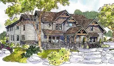 Mountain Rustic house plans 17-577 - front exterior, 4,939 sq ft, 4 bed, 4 bath house plans | Monster House Plans