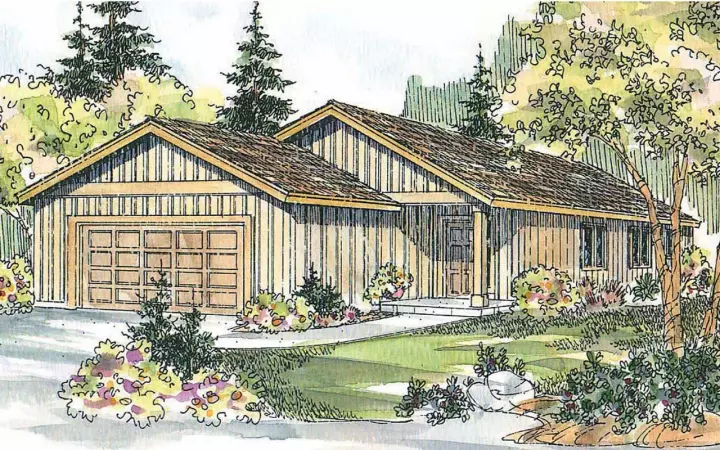 Ranch house plans 17-578 - front exterior, 1,237 sq ft, 3 bed, 2 bath house plans | Monster House Plans