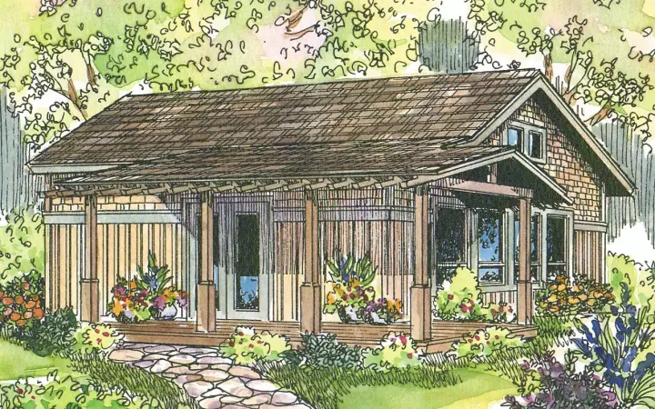 Mountain Rustic house plans 17-589 - front exterior, 960 sq ft, 1 bed, 1 bath house plans | Monster House Plans
