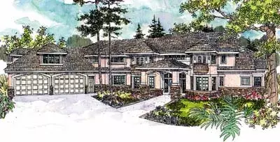 Mediterranean house plans 17-633 - front exterior, 5,389 sq ft, 4 bed, 4 bath house plans | Monster House Plans