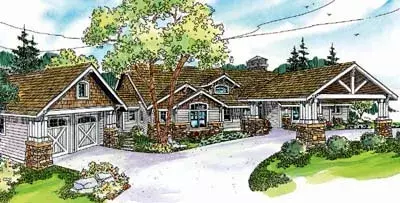 Craftsman house plans 17-691 - front exterior, 3,199 sq ft, 2 bed, 2 bath house plans | Monster House Plans