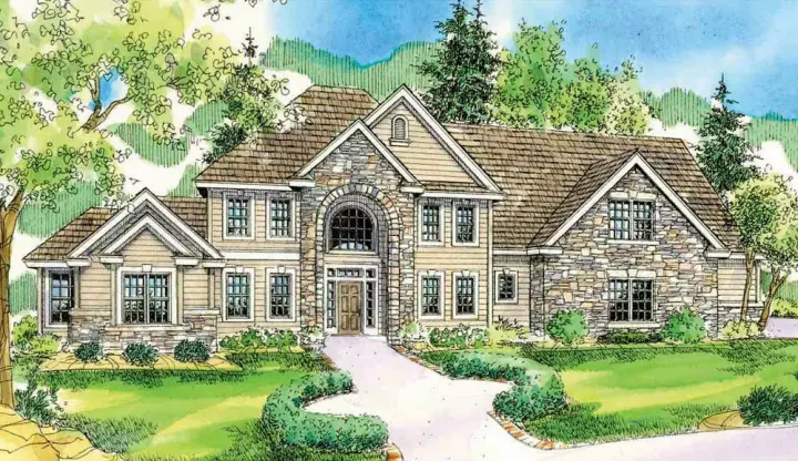 European house plans 17-770 - front exterior, 3,143 sq ft, 5 bed, 3 bath house plans | Monster House Plans