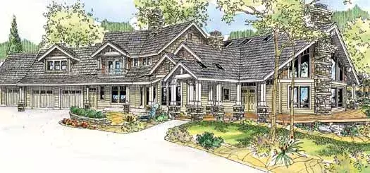 Mountain Rustic house plans 17-796 - front exterior, 4,292 sq ft, 4 bed, 5 bath house plans | Monster House Plans