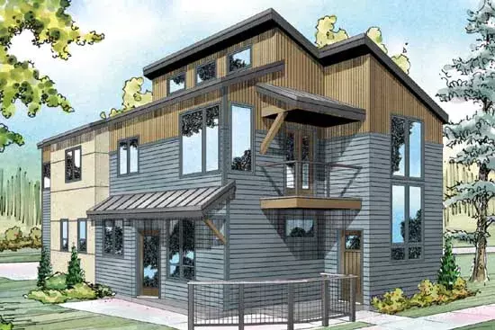 Modern house plans 17-908 - front exterior, 1,888 sq ft, 3 bed, 2 bath house plans | Monster House Plans