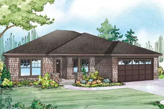 Ranch house plans 17-910 - front exterior, 1,859 sq ft, 3 bed, 2 bath house plans | Monster House Plans