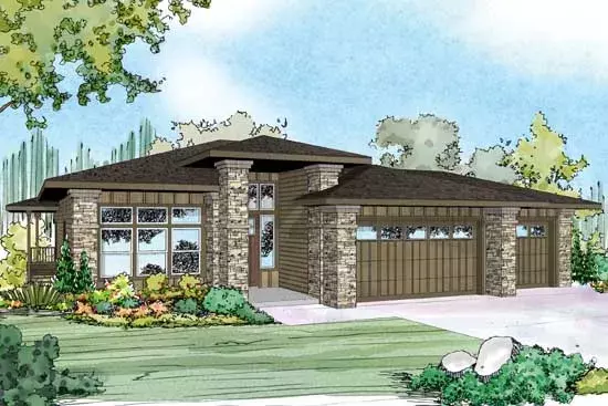 Prairie house plans 17-912 - front exterior, 2,579 sq ft, 3 bed, 2 bath house plans | Monster House Plans
