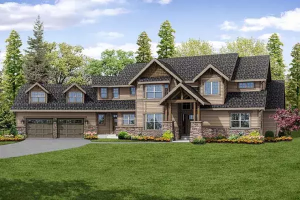 Craftsman house plans 17-943 - front exterior, 4,400 sq ft, 3 bed, 2 bath house plans | Monster House Plans