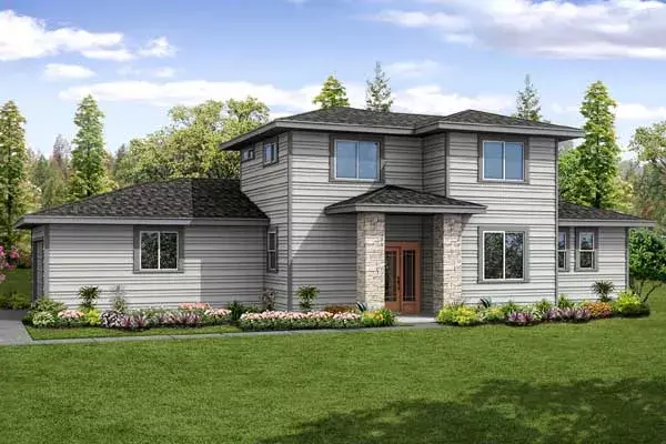 Contemporary house plans 17-945 - front exterior, 1,893 sq ft, 3 bed, 2 bath house plans | Monster House Plans