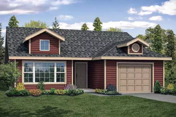 Country house plans 17-986 - front exterior, 933 sq ft, 2 bed, 1 bath house plans | Monster House Plans