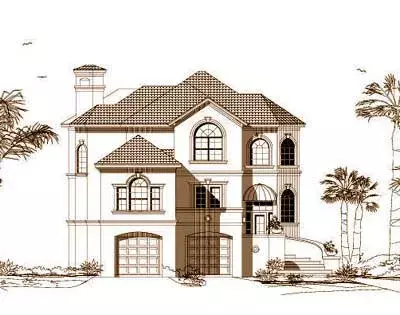 Sunbelt house plans 19-1043 - front exterior, 3,397 sq ft, 2 bed, 3 bath house plans | Monster House Plans