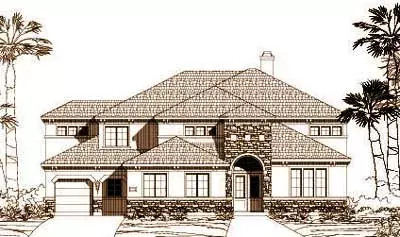 Tuscan house plans 19-1085 - front exterior, 4,688 sq ft, 5 bed, 4 bath house plans | Monster House Plans