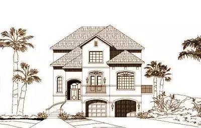 Coastal house plans 19-1122 - front exterior, 3,384 sq ft, 3 bed, 3 bath house plans | Monster House Plans