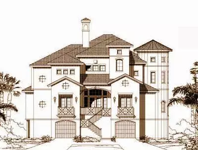 Tuscan house plans 19-1207 - front exterior, 4,885 sq ft, 4 bed, 4 bath house plans | Monster House Plans