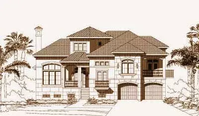 Tuscan house plans 19-1208 - front exterior, 4,226 sq ft, 4 bed, 3 bath house plans | Monster House Plans