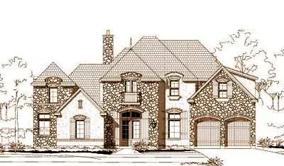 French Country house plans 19-1218 - front exterior, 3,619 sq ft, 3 bed, 3 bath house plans | Monster House Plans
