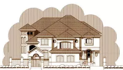 Tuscan house plans 19-1319 - front exterior, 6,475 sq ft, 4 bed, 5 bath house plans | Monster House Plans