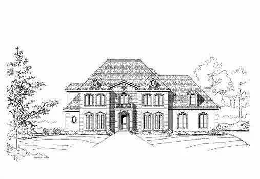 European house plans 19-132 - front exterior, 5,208 sq ft, 4 bed, 4 bath house plans | Monster House Plans