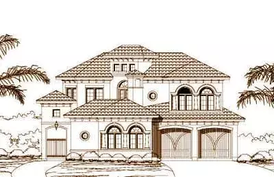 Tuscan house plans 19-1605 - front exterior, 4,104 sq ft, 4 bed, 4 bath house plans | Monster House Plans
