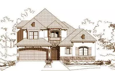 Tuscan house plans 19-1632 - front exterior, 3,549 sq ft, 3 bed, 3 bath house plans | Monster House Plans