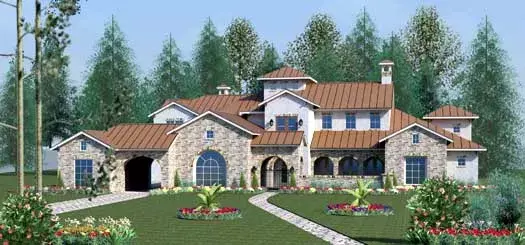 Tuscan house plans 19-1703 - front exterior, 9,242 sq ft, 6 bed, 5 bath house plans | Monster House Plans
