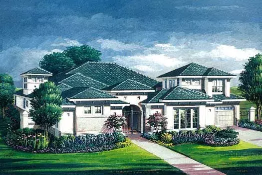 Mediterranean house plans 19-1762 - front exterior, 3,957 sq ft, 3 bed, 3 bath house plans | Monster House Plans