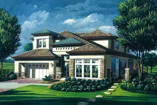 Tuscan house plans 19-1766 - front exterior, 3,234 sq ft, 4 bed, 3 bath house plans | Monster House Plans