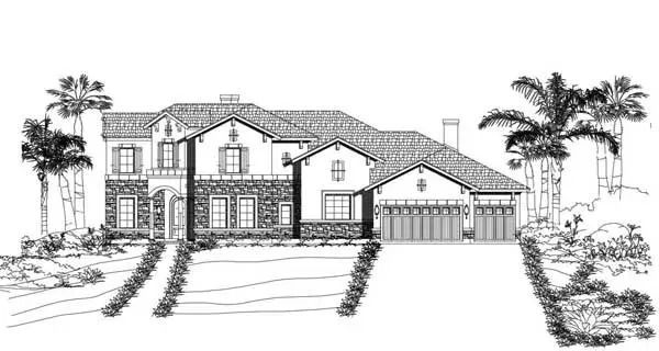 Tuscan house plans 19-1888 - front exterior, 4,328 sq ft, 5 bed, 4 bath house plans | Monster House Plans