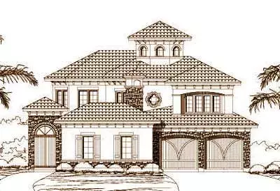 Mediterranean house plans 19-262 - front exterior, 3,683 sq ft, 4 bed, 4 bath house plans | Monster House Plans