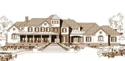 Country house plans 19-306 - front exterior, 5,836 sq ft, 5 bed, 5 bath house plans | Monster House Plans