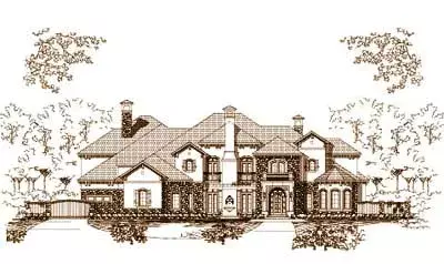 French Country house plans 19-372 - front exterior, 7,649 sq ft, 5 bed, 6 bath house plans | Monster House Plans