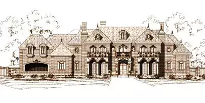 European house plans 19-393 - front exterior, 8,541 sq ft, 5 bed, 5 bath house plans | Monster House Plans