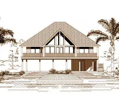 Coastal house plans 19-403 - front exterior, 1,844 sq ft, 2 bed, 2 bath house plans | Monster House Plans