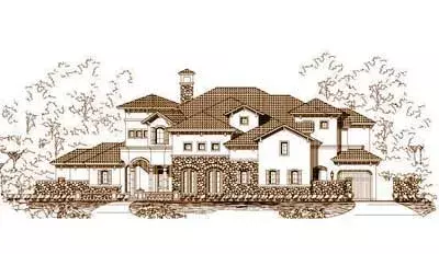 Tuscan house plans 19-423 - front exterior, 5,232 sq ft, 5 bed, 0 bath house plans | Monster House Plans