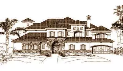 Tuscan house plans 19-425 - front exterior, 7,633 sq ft, 5 bed, 5 bath house plans | Monster House Plans