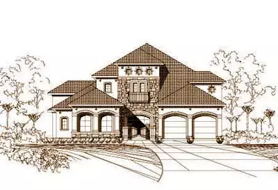 Tuscan house plans 19-473 - front exterior, 4,332 sq ft, 4 bed, 3 bath house plans | Monster House Plans