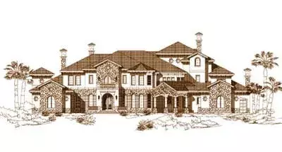 Tuscan house plans 19-544 - front exterior, 9,504 sq ft, 6 bed, 7 bath house plans | Monster House Plans