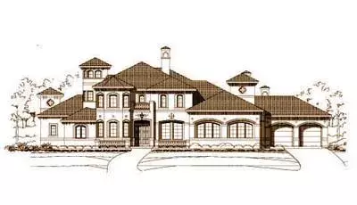Mediterranean house plans 19-547 - front exterior, 5,318 sq ft, 4 bed, 3 bath house plans | Monster House Plans