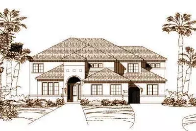 Mediterranean house plans 19-552 - front exterior, 5,046 sq ft, 6 bed, 4 bath house plans | Monster House Plans