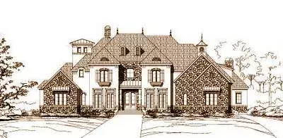 European house plans 19-573 - front exterior, 6,504 sq ft, 5 bed, 5 bath house plans | Monster House Plans