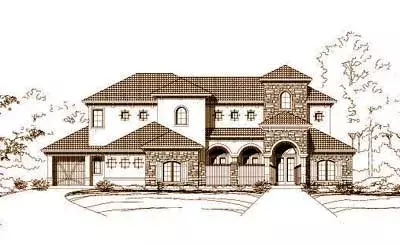 Tuscan house plans 19-609 - front exterior, 4,598 sq ft, 4 bed, 4 bath house plans | Monster House Plans