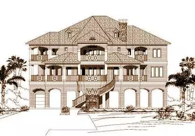 Coastal house plans 19-748 - front exterior, 4,866 sq ft, 4 bed, 4 bath house plans | Monster House Plans