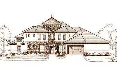 Tuscan house plans 19-774 - front exterior, 4,228 sq ft, 3 bed, 3 bath house plans | Monster House Plans