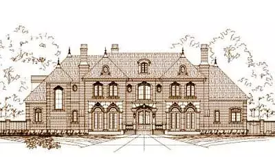 European house plans 19-875 - front exterior, 6,821 sq ft, 4 bed, 4 bath house plans | Monster House Plans