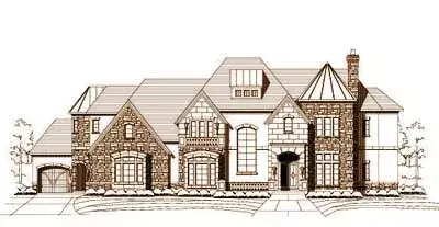 European house plans 19-897 - front exterior, 6,125 sq ft, 4 bed, 1 bath house plans | Monster House Plans