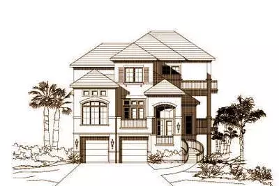 Beach house plans 19-957 - front exterior, 3,611 sq ft, 4 bed, 4 bath house plans | Monster House Plans