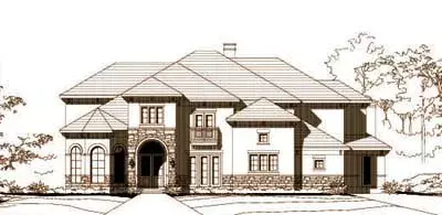 Tuscan house plans 19-983 - front exterior, 5,503 sq ft, 5 bed, 6 bath house plans | Monster House Plans